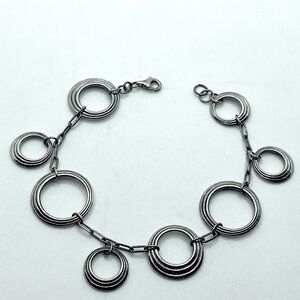 VTG Sterling Silver Textured Circle Disc Charms Link Bracelet 7.5”